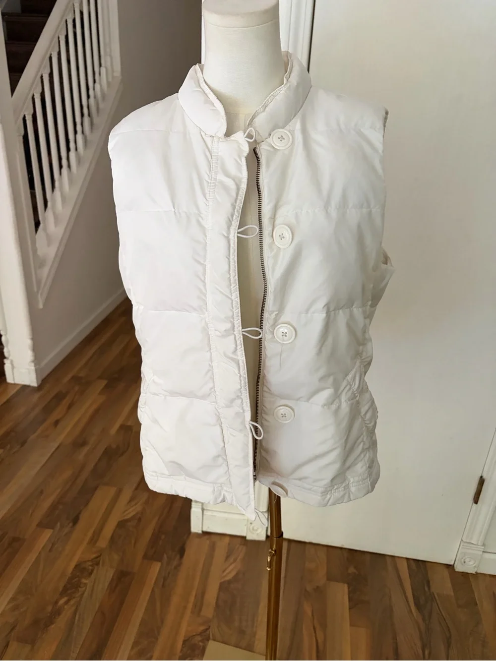 Y2K J. Crew Off-White Quilted Button-Front Puffer Vest, Large, EUC